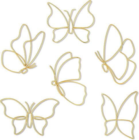 Hotop 6 Pieces Metal Butterfly Wall Decor Metal Wall Art Heart Hanging Decorations Wire Flowers Decor Wall Decals for Kitchen Bathroom Indoor Outdoor Wedding Birthday Party (Gold,Butterfly) in Kuwait