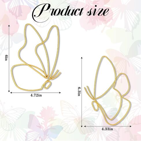 Hotop 6 Pieces Metal Butterfly Wall Decor Metal Wall Art Heart Hanging Decorations Wire Flowers Decor Wall Decals for Kitchen Bathroom Indoor Outdoor Wedding Birthday Party (Gold,Butterfly) in Kuwait