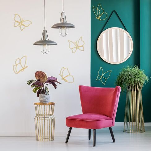 Hotop 6 Pieces Metal Butterfly Wall Decor Metal Wall Art Heart Hanging Decorations Wire Flowers Decor Wall Decals for Kitchen Bathroom Indoor Outdoor Wedding Birthday Party (Gold,Butterfly) in Kuwait