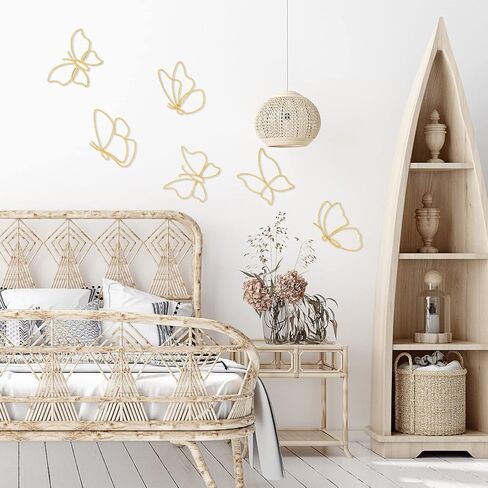 Hotop 6 Pieces Metal Butterfly Wall Decor Metal Wall Art Heart Hanging Decorations Wire Flowers Decor Wall Decals for Kitchen Bathroom Indoor Outdoor Wedding Birthday Party (Gold,Butterfly) in Kuwait