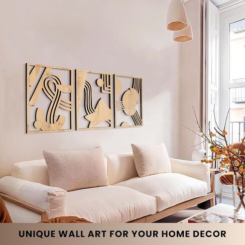 qmmp Modern Wooden Wall Sculptures - Set of 3 - MDF - Oak - Home Decor Accent - Large Wall Art for Living Room, Bedroom, Office - Easy Installation (Walnut, Medium - Mountain and Sun, Unframed) in Saudi Arabia