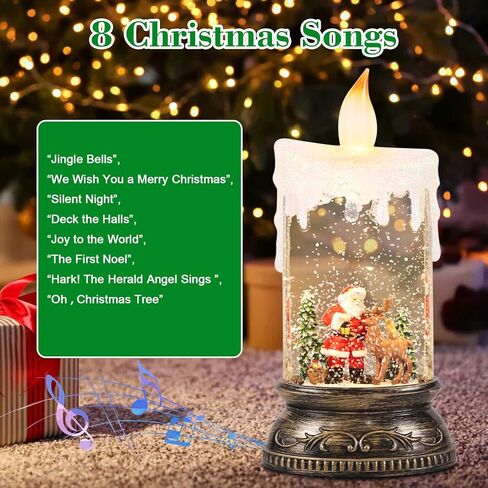 فانوس كرة الثلج الموسيقية من درومانس مع مؤقت 6 ساعات، يعمل بالبطارية ويعمل بمنفذ USB مضاء يغني على شكل كرة ثلجية على شكل شمعة مصباح دوار مائي يلمع ديكور العطلات - سانتا دير in Kuwait