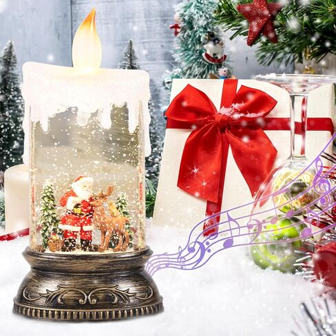 فانوس كرة الثلج الموسيقية من درومانس مع مؤقت 6 ساعات، يعمل بالبطارية ويعمل بمنفذ USB مضاء يغني على شكل كرة ثلجية على شكل شمعة مصباح دوار مائي يلمع ديكور العطلات - سانتا دير in Kuwait