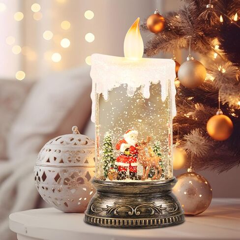 فانوس كرة الثلج الموسيقية من درومانس مع مؤقت 6 ساعات، يعمل بالبطارية ويعمل بمنفذ USB مضاء يغني على شكل كرة ثلجية على شكل شمعة مصباح دوار مائي يلمع ديكور العطلات - سانتا دير in Kuwait