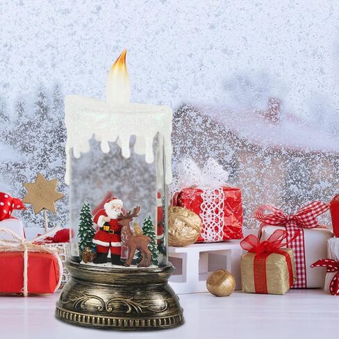 فانوس كرة الثلج الموسيقية من درومانس مع مؤقت 6 ساعات، يعمل بالبطارية ويعمل بمنفذ USB مضاء يغني على شكل كرة ثلجية على شكل شمعة مصباح دوار مائي يلمع ديكور العطلات - سانتا دير in Kuwait