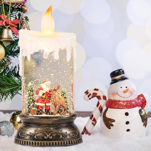 فانوس كرة الثلج الموسيقية من درومانس مع مؤقت 6 ساعات، يعمل بالبطارية ويعمل بمنفذ USB مضاء يغني على شكل كرة ثلجية على شكل شمعة مصباح دوار مائي يلمع ديكور العطلات - سانتا دير in Kuwait