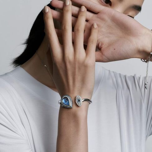 SAGA Angel's Eye Women's Luxury Cuff Bracelet Watch, Swiss Ronda Quartz Movement, Teardrop-Shaped Dial, 30M Water Resistant, 316L Stainless Steel Bracelet with 129 Danube Crystals in Kuwait