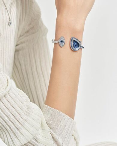SAGA Angel's Eye Women's Luxury Cuff Bracelet Watch, Swiss Ronda Quartz Movement, Teardrop-Shaped Dial, 30M Water Resistant, 316L Stainless Steel Bracelet with 129 Danube Crystals in Kuwait