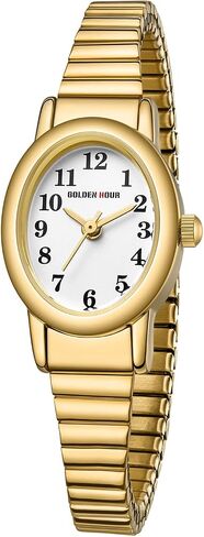 GOLDEN HOUR Women's Easy Read Gold Watch with Expansion Band, Oval Case in Saudi Arabia