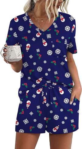 RUBZOOF Women's Short Sleeve Pajama Sets with Pockets Casual V Neck 2 Piece Lounge Sets S-3XL in Saudi Arabia