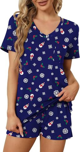 RUBZOOF Women's Short Sleeve Pajama Sets with Pockets Casual V Neck 2 Piece Lounge Sets S-3XL in Saudi Arabia