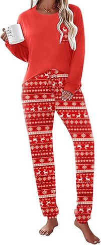 Ekouaer Womens Pajamas Set Long Sleeve Christmas PJ Sets Soft Lounge Set for Women Sleepwear Joggers with Pockets in Kuwait