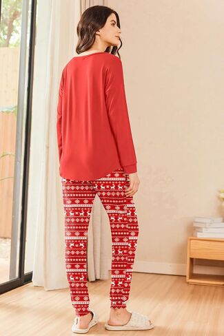 Ekouaer Womens Pajamas Set Long Sleeve Christmas PJ Sets Soft Lounge Set for Women Sleepwear Joggers with Pockets in Kuwait