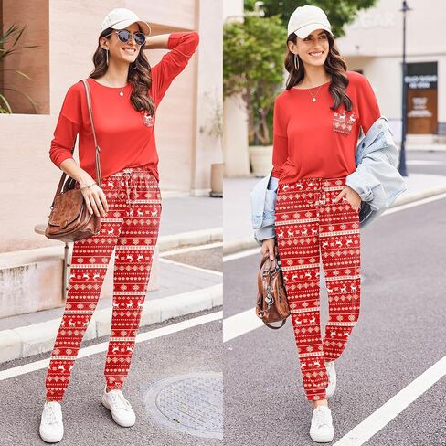 Ekouaer Womens Pajamas Set Long Sleeve Christmas PJ Sets Soft Lounge Set for Women Sleepwear Joggers with Pockets in Kuwait