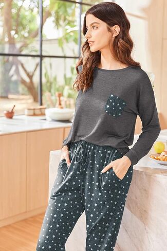 Ekouaer Womens Pajamas Set Long Sleeve Christmas PJ Sets Soft Lounge Set for Women Sleepwear Joggers with Pockets in Kuwait