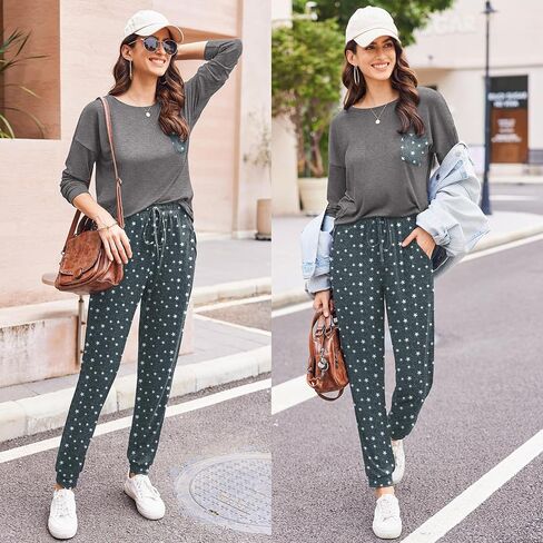 Ekouaer Womens Pajamas Set Long Sleeve Christmas PJ Sets Soft Lounge Set for Women Sleepwear Joggers with Pockets in Kuwait