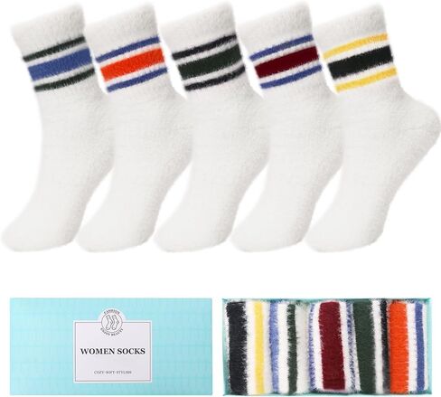 SISOSOCK 5 Pairs Fuzzy Socks for Women Winter Warm Wool Thick Socks Soft Cozy Womens Knit Sleep Socks with Gifts Box in Saudi Arabia
