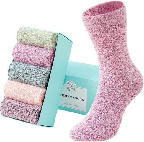 SISOSOCK 5 Pairs Fuzzy Socks for Women Winter Warm Wool Thick Socks Soft Cozy Womens Knit Sleep Socks with Gifts Box in Saudi Arabia