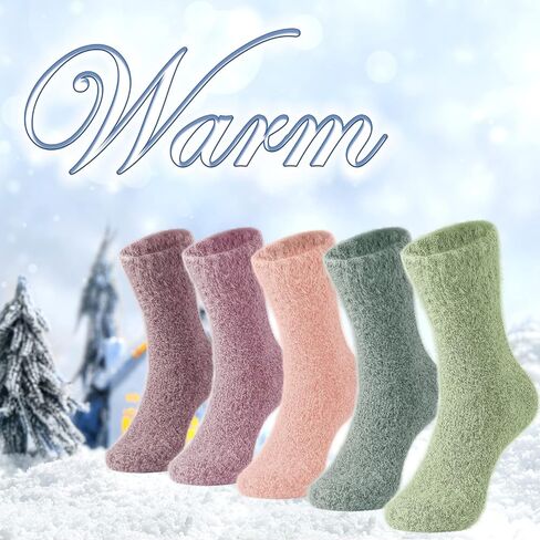SISOSOCK 5 Pairs Fuzzy Socks for Women Winter Warm Wool Thick Socks Soft Cozy Womens Knit Sleep Socks with Gifts Box in Saudi Arabia
