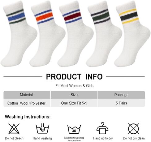 SISOSOCK 5 Pairs Fuzzy Socks for Women Winter Warm Wool Thick Socks Soft Cozy Womens Knit Sleep Socks with Gifts Box in Saudi Arabia