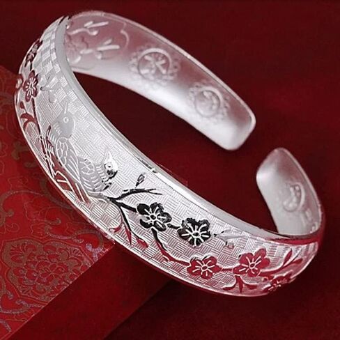 925 Sterling Silver Cuff Bangle Bracelets Adjustable Jewelry Fashion Simple Open Bangles Cuff Jewelry for Women Mom Wife Mothers Day Valentine Gift in Saudi Arabia