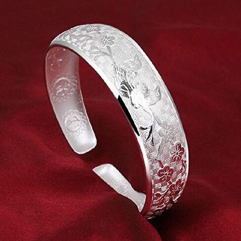 925 Sterling Silver Cuff Bangle Bracelets Adjustable Jewelry Fashion Simple Open Bangles Cuff Jewelry for Women Mom Wife Mothers Day Valentine Gift in Saudi Arabia
