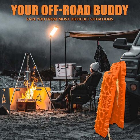 ORCISH New 2PCS 42''x12.2'' Large Recovery Traction Boards with Jack Lift Base, Traction Tire ladder and Mat for Sand Snow Mud 4WD, Recovery Gear with 4 Mounting Pins and Carry Bag in Saudi Arabia