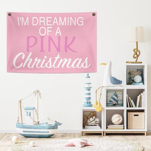 Pink Christmas Canvas Flag,Pink Christmas Santa Claus Hanging Wall Banner,Pink Christmas Wall Decor,Pink Christmas Wall Decorations For Bedroom 20×30 Inches in Saudi Arabia