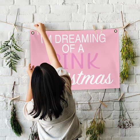 Pink Christmas Canvas Flag,Pink Christmas Santa Claus Hanging Wall Banner,Pink Christmas Wall Decor,Pink Christmas Wall Decorations For Bedroom 20×30 Inches in Saudi Arabia