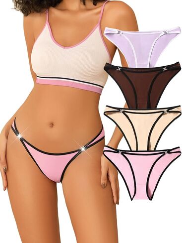 Avidlove Cotton Underwear for Women with Rhinestones Sexy String Bikini Panties Cheeky Low Rise Hipster 2 or 4 Pack in Saudi Arabia