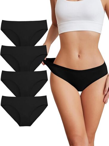 Bolivelan Women's Seamless Hipster Underwear No Show Soft Briefs Low Rise Stretch Bikini Underwear 4 Pack in Saudi Arabia