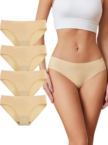 Bolivelan Women's Seamless Hipster Underwear No Show Soft Briefs Low Rise Stretch Bikini Underwear 4 Pack in Saudi Arabia
