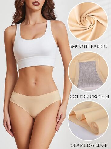 Bolivelan Women's Seamless Hipster Underwear No Show Soft Briefs Low Rise Stretch Bikini Underwear 4 Pack in Saudi Arabia