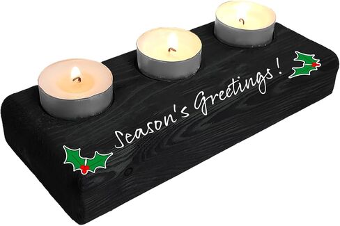Holiday Sayings (Funny & Festive) Home Decor, 3 Tea Light Candle Holder, Deep Green Stained Wood (Espresso Brown, Peace On Earth) in Saudi Arabia