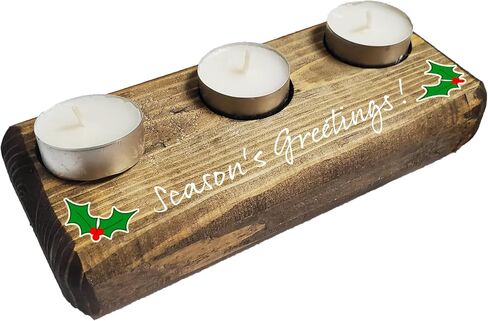 Holiday Sayings (Funny & Festive) Home Decor, 3 Tea Light Candle Holder, Deep Green Stained Wood (Espresso Brown, Peace On Earth) in Saudi Arabia