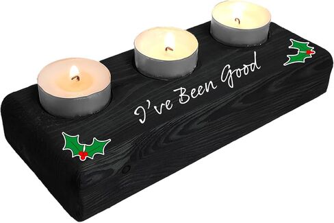 Holiday Sayings (Funny & Festive) Home Decor, 3 Tea Light Candle Holder, Deep Green Stained Wood (Espresso Brown, Peace On Earth) in Saudi Arabia