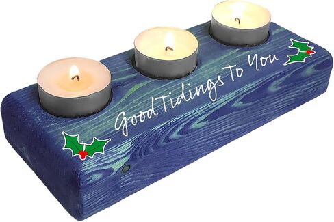 Holiday Sayings (Funny & Festive) Home Decor, 3 Tea Light Candle Holder, Deep Green Stained Wood (Espresso Brown, Peace On Earth) in Saudi Arabia