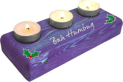 Holiday Sayings (Funny & Festive) Home Decor, 3 Tea Light Candle Holder, Deep Green Stained Wood (Espresso Brown, Peace On Earth) in Saudi Arabia