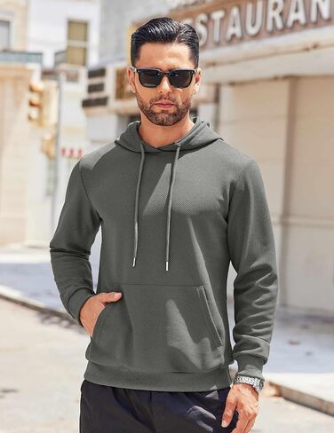 COOFANDY Men's Hooded Sweatshirts Long Sleeve Casual Waffle Knit Pullover Hoodies with Kanga Pocket in Saudi Arabia