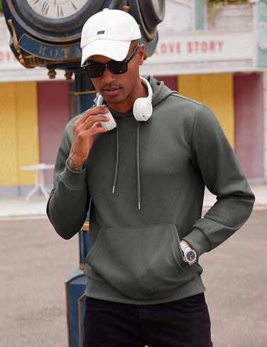 COOFANDY Men's Hooded Sweatshirts Long Sleeve Casual Waffle Knit Pullover Hoodies with Kanga Pocket in Saudi Arabia