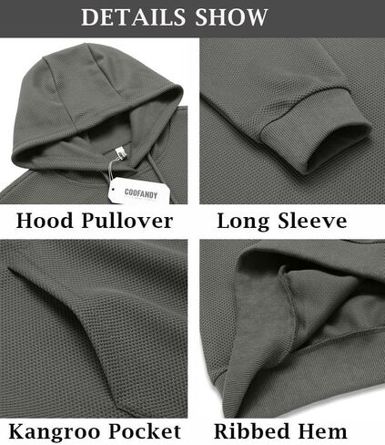 COOFANDY Men's Hooded Sweatshirts Long Sleeve Casual Waffle Knit Pullover Hoodies with Kanga Pocket in Saudi Arabia
