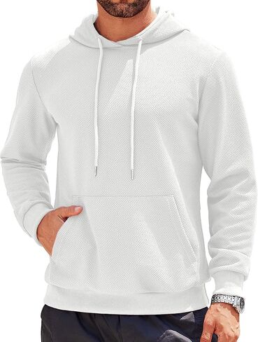 COOFANDY Men's Hooded Sweatshirts Long Sleeve Casual Waffle Knit Pullover Hoodies with Kanga Pocket in Saudi Arabia