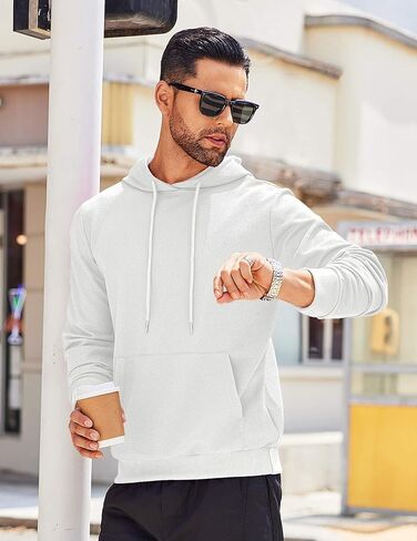 COOFANDY Men's Hooded Sweatshirts Long Sleeve Casual Waffle Knit Pullover Hoodies with Kanga Pocket in Saudi Arabia