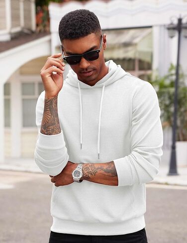 COOFANDY Men's Hooded Sweatshirts Long Sleeve Casual Waffle Knit Pullover Hoodies with Kanga Pocket in Saudi Arabia
