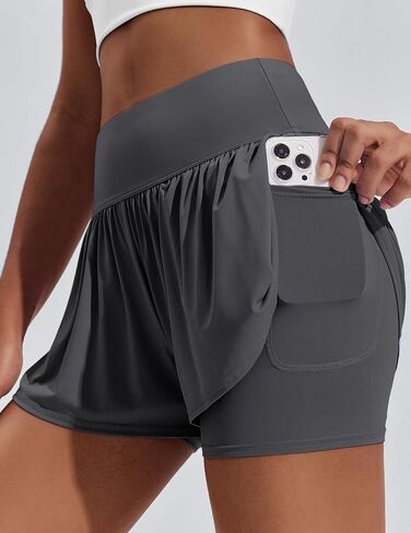 PINSPARK 2 in 1 Running Shorts for Women Flowy Athletic Short Workout Gym Tennis Skirts High Waisted with Pockets in Kuwait