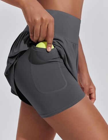 PINSPARK 2 in 1 Running Shorts for Women Flowy Athletic Short Workout Gym Tennis Skirts High Waisted with Pockets in Kuwait