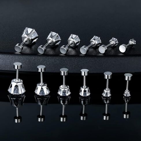 Pack of Round CZ Titanium Screw Flat Back Earrings Hypoallergenic for Sensitive Ears 3-8mm in Kuwait