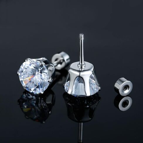 Pack of Round CZ Titanium Screw Flat Back Earrings Hypoallergenic for Sensitive Ears 3-8mm in Kuwait