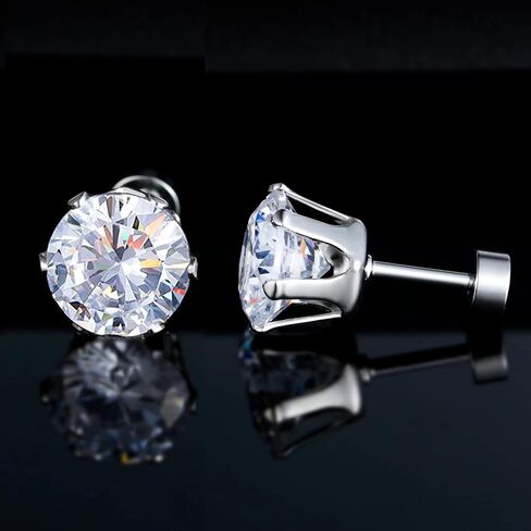 Pack of Round CZ Titanium Screw Flat Back Earrings Hypoallergenic for Sensitive Ears 3-8mm in Kuwait