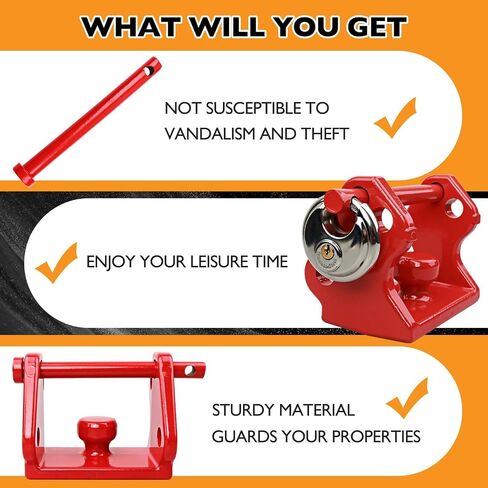 HQPASFY Trailer Hitch Lock with Keyed Padlock, Trailer Coupler Lock with Pin, Coupler Lock Model Tl-33 Trailer Lock,Fits Over 2" to 2-5/16" Couplers - Red in Kuwait